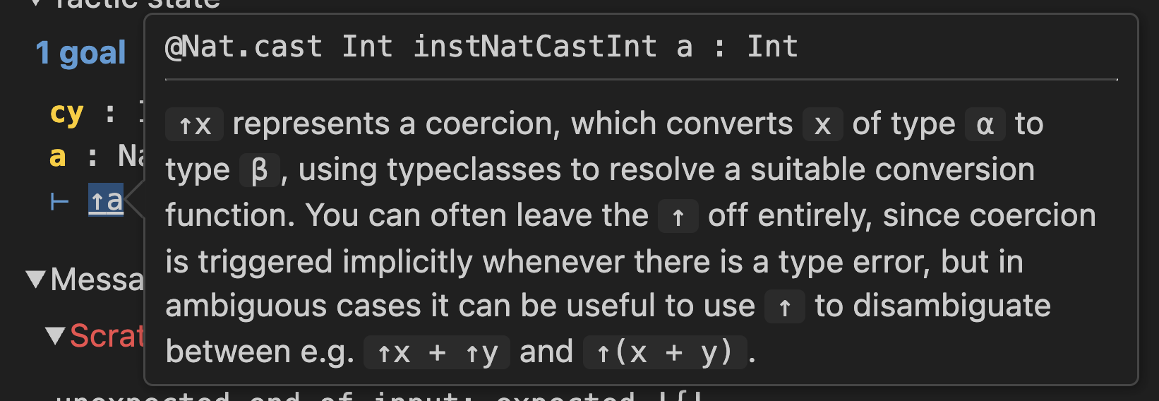 @Nat.cast Int instNatCastInt a : Int